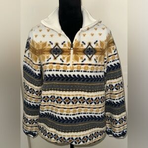 LL BEAN Women’s Ivory Nordic Aztec Print Fleece 1/4 Zip Pullover -  Size S